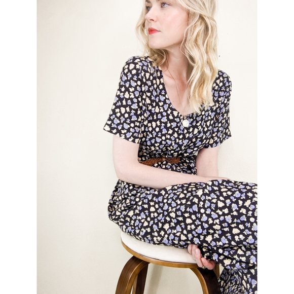 80s Culotte Jumpsuit Short Sleeve Ditzy Floral - Picture 6 of 15